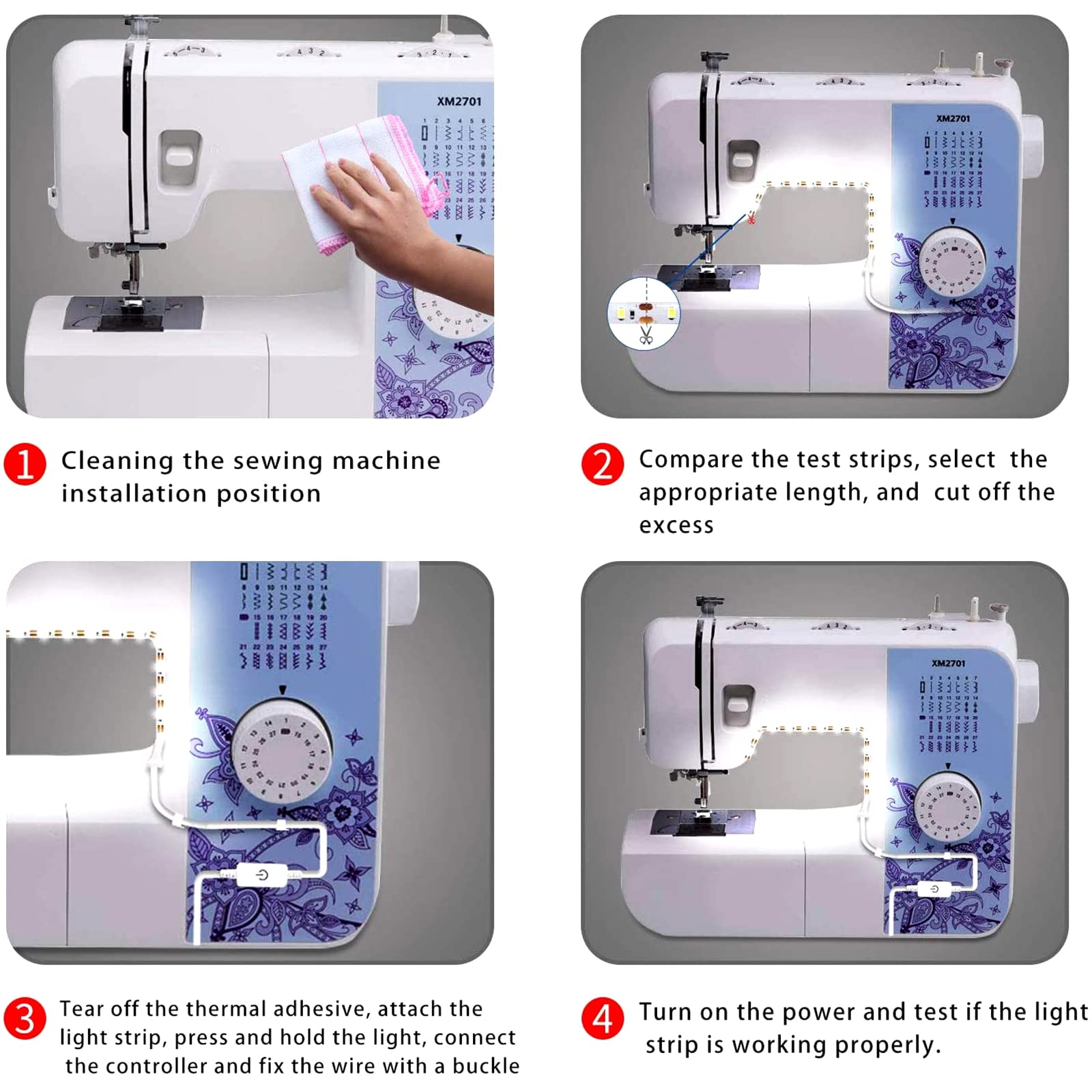 GIPOYENT Sewing Machine Light Strip, 11.8 in Sewing Machine Light Strip and 6.56ft USB Cable with Touch Adjustment for Sewing Machines(1PC)