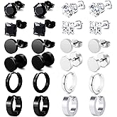 K&Q 12 Pairs Stainless Steel CZ Stud Earrings for Sensitive Skin Hoop Earrings Set Huggie Hoop Ear Piercing for Women/Men/Teen Gift