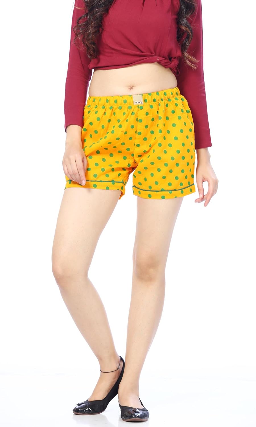 abony women's cotton yellow polka dots shorts