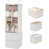 GRANNY SAYS Hanging Closet Organizer with Drawers, 6 Shelf Dividers Closet Hanging Organizer, Portable Foldable Hanging Shelves for Closet, Dorm Room, Bedroom, Kids Room, Beige