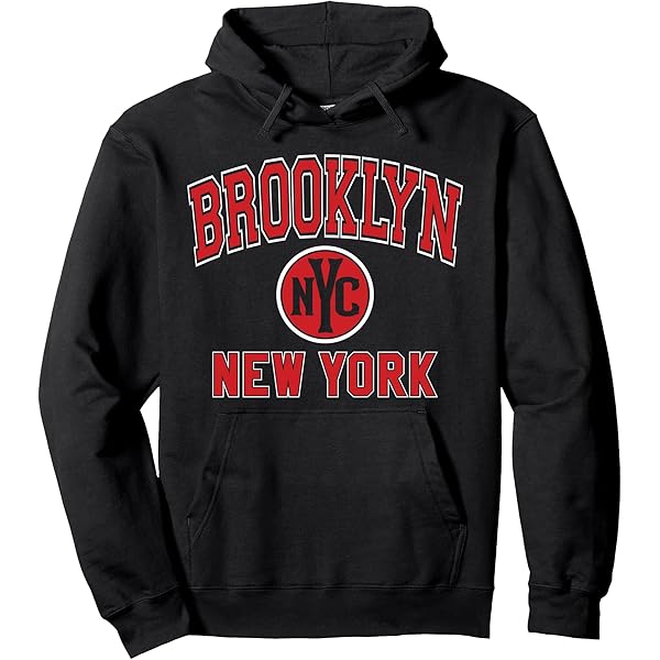 Amazon.com: Brooklyn Arched Red Text Pullover Hoodie : Clothing