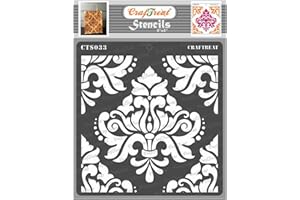 CrafTreat Damask Mandala Stencils for Painting on Wood, Canvas, Paper, Fabric, Floor, Wall and Tile - Bold Damask - 6x6 Inches - Reusable DIY Art and Craft Stencils - Damask Stencil