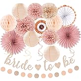 Blush-Pink Rose-Gold Bridal-Shower Party Decorations - 21pcs Bride to Be Sign Banner,Bachelorette Paper Lanterns Honeycomb,Wedding Streamers Garland,Fall Tissue Pom Poms Fans Decor Supplies Burgleda