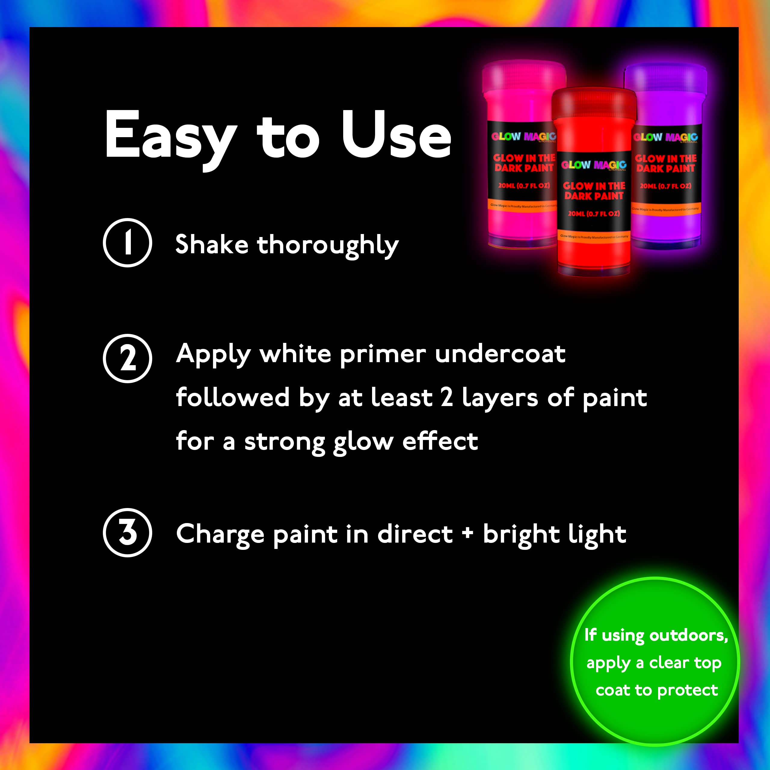 individuall Glow in the Dark Paint - Set of 8, 20 mL Reflective Acrylic Paints for Outdoor and Indoor Use on Canvas, Walls and Ornament Painting - Phosphorescent, Easter Egg Painting Decoration