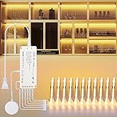 JUSJUBR LED Shelf Lights, 16.4ft Dimmable Cuttable COB LED Strip Lights, Warm White 3000K, Under Shelf Lighting for Bookshelf, Display Cabinet, Closet, Kitchen and Pantry