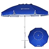 AMMSUN 8 Feet Large Beach Umbrella with Sand Anchor Heavy Duty High Wind Portable Outdoor Umbrellas UV 50+ Protection Air Vent Tilt Patio Garden Pool