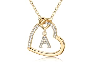 M MOOHAM Stocking Stuffers for Teen Girls Women - Heart Initial Necklaces for Girls Teen Women, Cubic Zirconia Heart Pendant Necklace, Dainty Initial Necklace Letter A - Z Jewelry Christmas Gifts