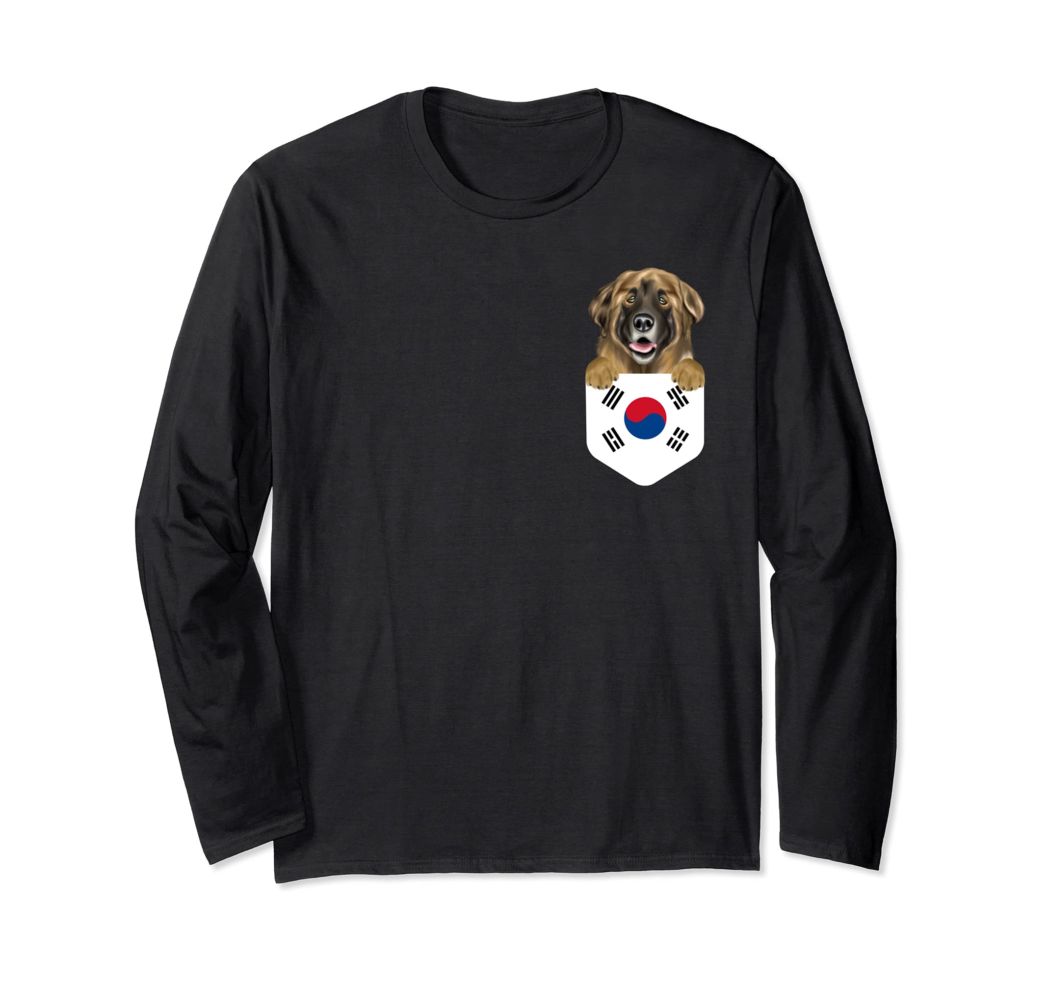 South Korea Flag Leonberger Dog In Pocket Long Sleeve T-Shirt