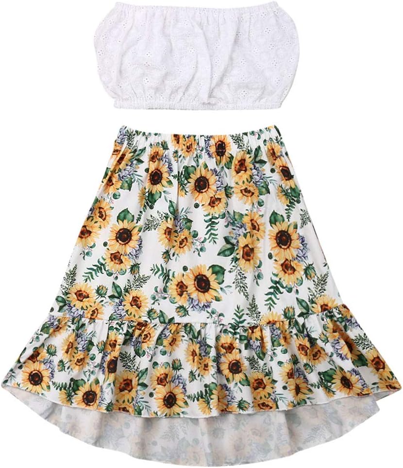 Toddler Baby Girl Floral Outfit Off Shoulder Crop Tops Tanks & Shorts Skirt Set Newborn Infant Summer Clothes