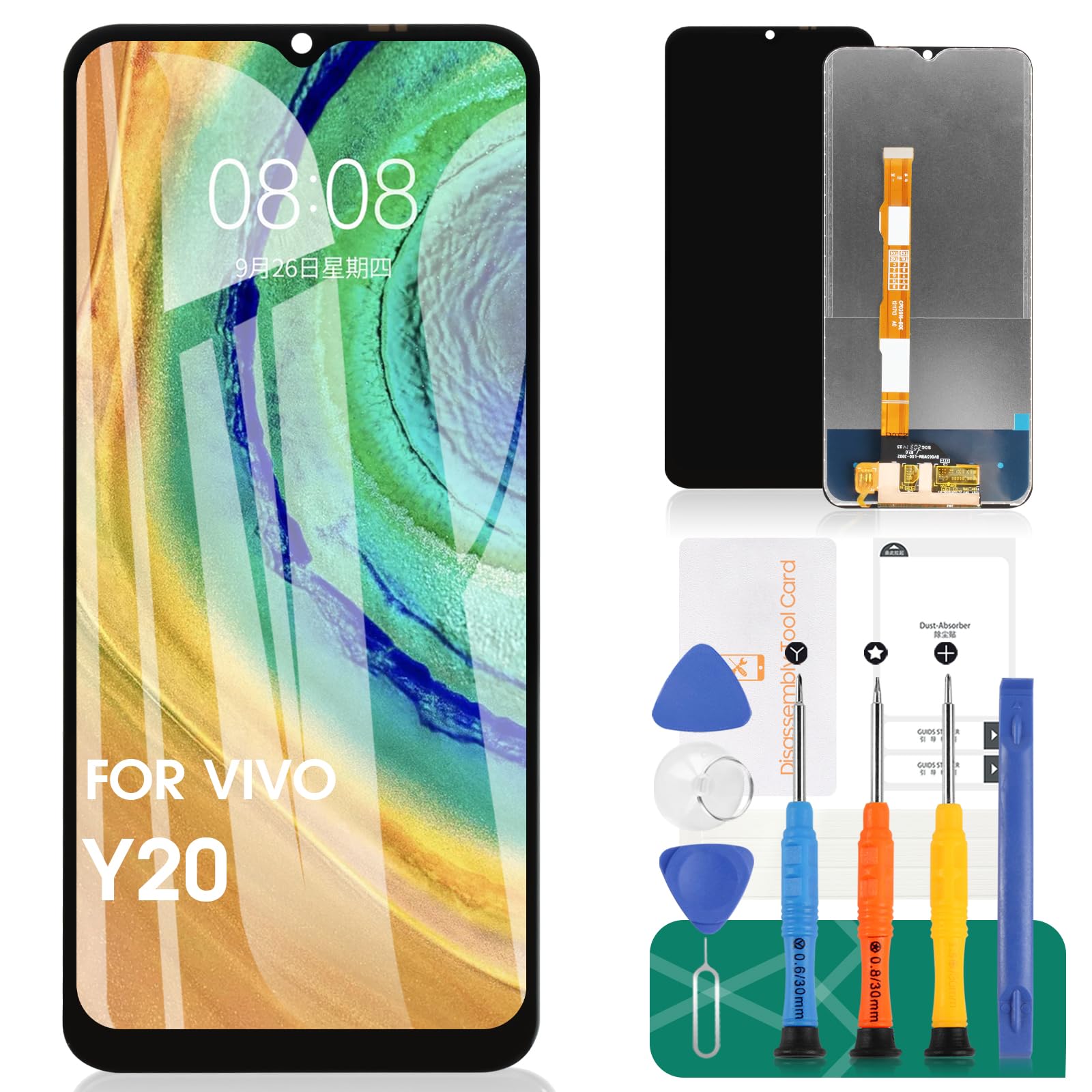 For Vivo Y20 /Y20s /Y20 2021 / Y20i / Y30 (CN) /Y30 Standard /Y3s 2021 LCD Display Screen Replacement Touch Digitizer Assembly Repair Kits (Black,Without Frame)