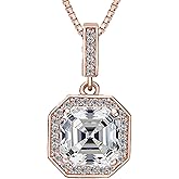 NANA Asscher Cushion Cut Halo CZ Simulated Diamond Solitaire Necklace Sterling Silver 7mm Zirconia Center Gemstone