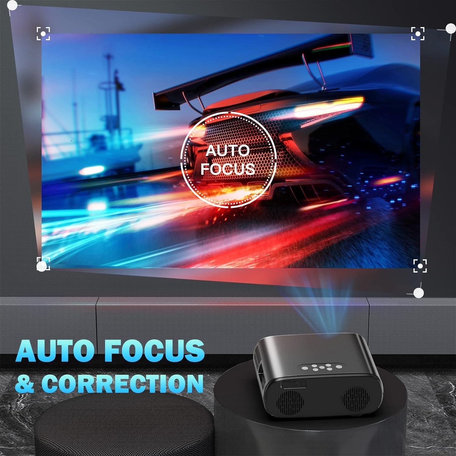 Goiaey Projector with WiFi and Bluetooth, [Auto Focus] 1080P Full HD Projector 4K Supported, Portable Outdoor Movie Projector, Auto 6D Keystone & 50%-100% Zoom, Smart Projector for Phone/PC/TV Stick