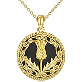 Scottish Thistle Necklace 925 Sterling Silver Abalone Shell Celtic Knot Scotland Flower Pendant Necklaces Love Jewelry Valentine's Day Gifts for Women