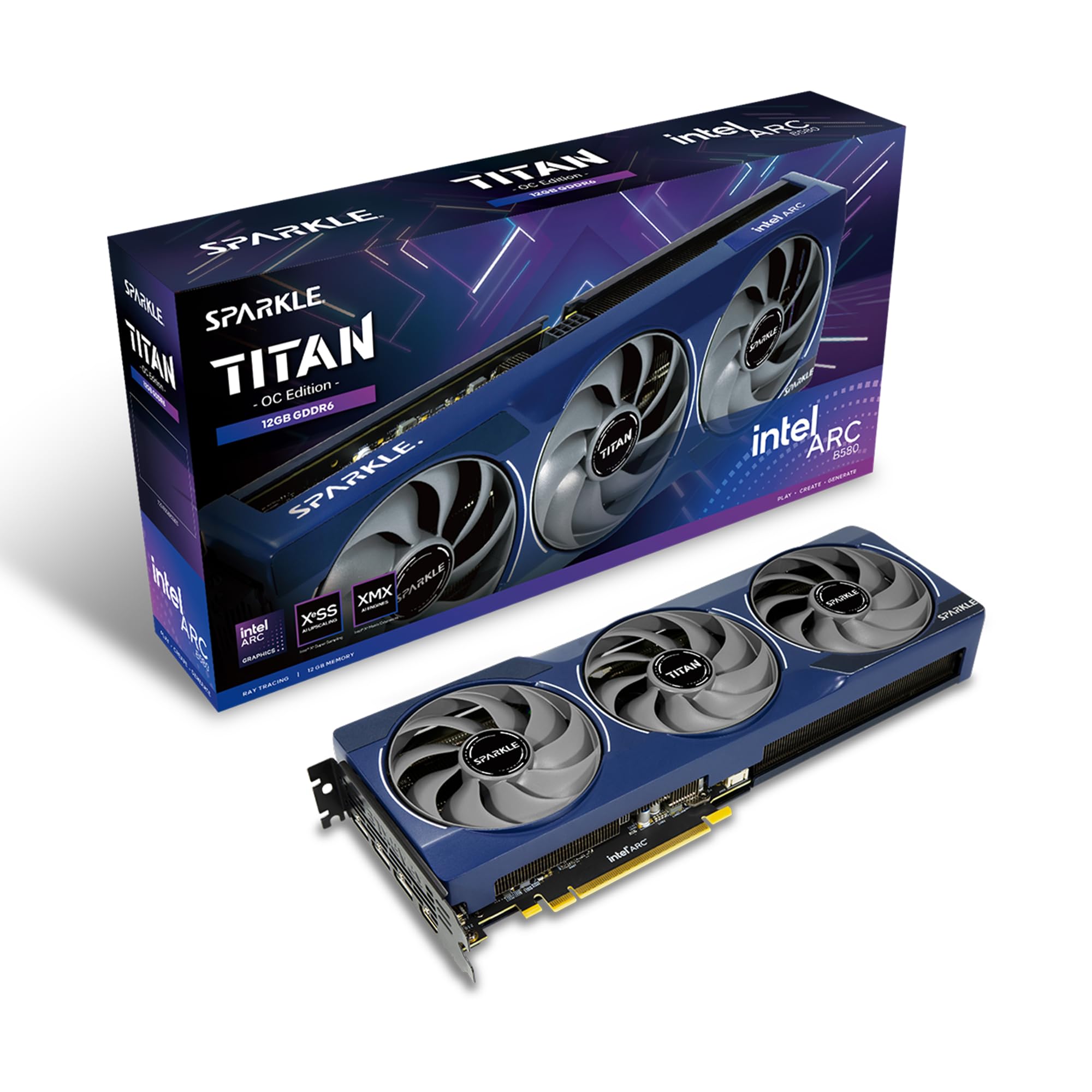 Sparkle Intel Arc B580 Titan OC, 12GB GDDR6, Torn Cooling 2.0, Axial Fan, Breathing Light, Metal Backplate, SB580T-12GOC