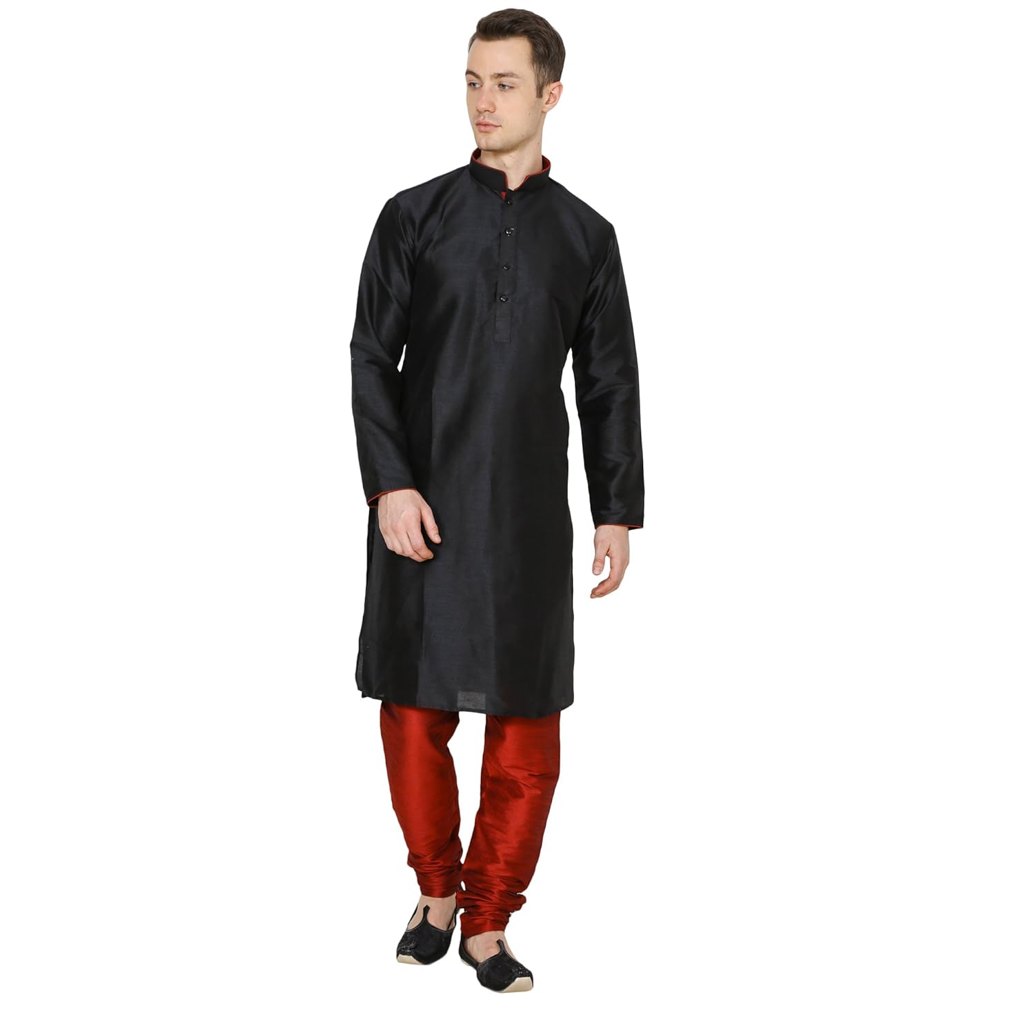 royal kurta men's dupion silk contrast piping kurta churidar