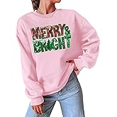 Christmas Sweatshirts for Women Merry and Bright Sweatshirt Sequin Merry Christmas Shirt Xmas Holiday Pullover Tops