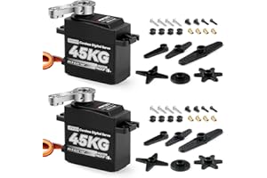 Smraza 45KG Coreless Servo Motor High Torque Steering: 2pcs 8.4V Waterproof Servo Digital Full Metal Gear Servo for RC 1/10 1/8 1/12 Scale Car Truck Crawler/Robot/Boat with 25T Servo Horn（180°×2）