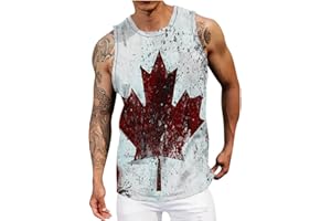 Cookinty T Shirts for Man Casual Fashion Canada Day Gym Tank Tops Sleeveless Maple Leaf Graphic Crewneck Loose Workout Vest