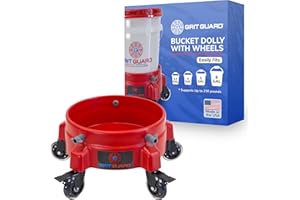 Grit Guard Bucket Dolly with Wheels - Rolling Detailing Wash Bucket with 5 Wheels and 2 Locking Casters Compatible with 2.5, 4, 5 and 6 Gallon Buckets (Red, 3" Roller Bearing)