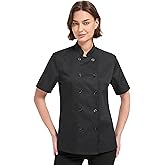 TOPTASK Chef Coat Women Short Sleeve Lightweight Black Chef Jacket For Women Chef Uniform for Kitchen,Restaurant,Bakery