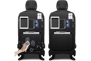 NUWQICD Back Seat Protector 2 Pack Fit For Toyota Grand Highlander Car Kick Mats with Touch Screen Tablet Holder Storage Organizer Waterproof Dirt Proof Faux Leather Auto Accessories for Kids (Black)