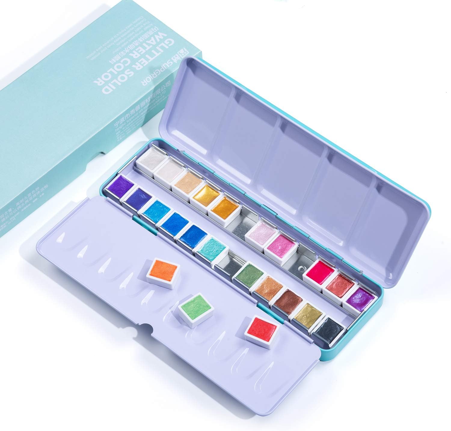 Amazon Co Jp Tinge 24色 アーティスト グリッター 水彩絵の具 プロフェッショナルメタリックソリッドウォーターカラー ブルーメタルケース パレット付き アーティスト 学生 ペインティング 初心者用 Diy 工具 ガーデン