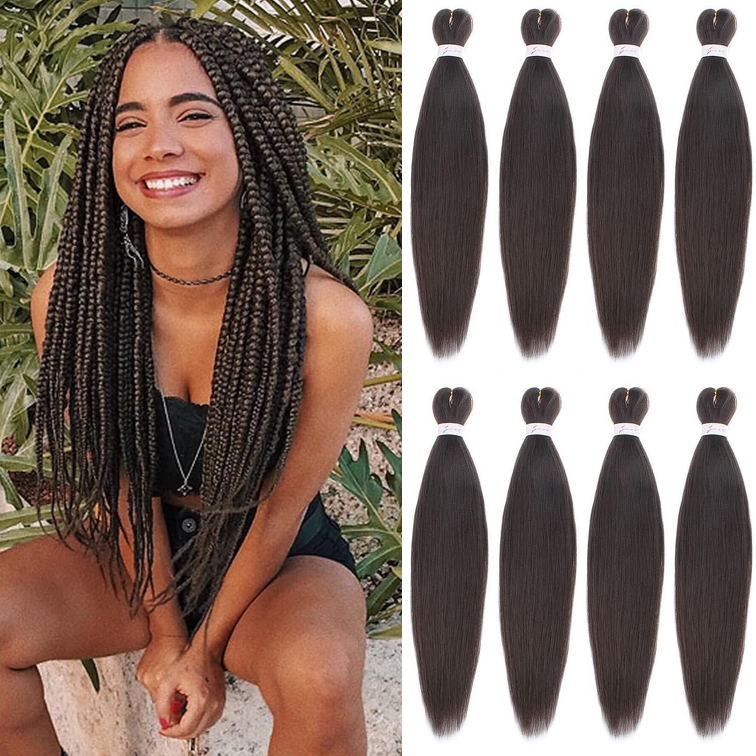 Xtrend 16 Inch EZ Braid 8 Packs Pre Stretched Braiding Hair Yaki Texture Braiding Hair for Crochet Hair Braids Hot Water Setting Synthetic Fiber Hair Extensions 4# — image 1