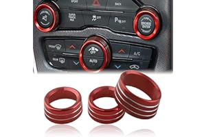 ELONN Decorations for Dodge Charger,Challenger,Billet Aluminum HVAC A/C Radio Tuner Knob Button Switch Trim Cover Interior Accessories Compatible with Dodge Charger/Challenger (2015-UP) - Red