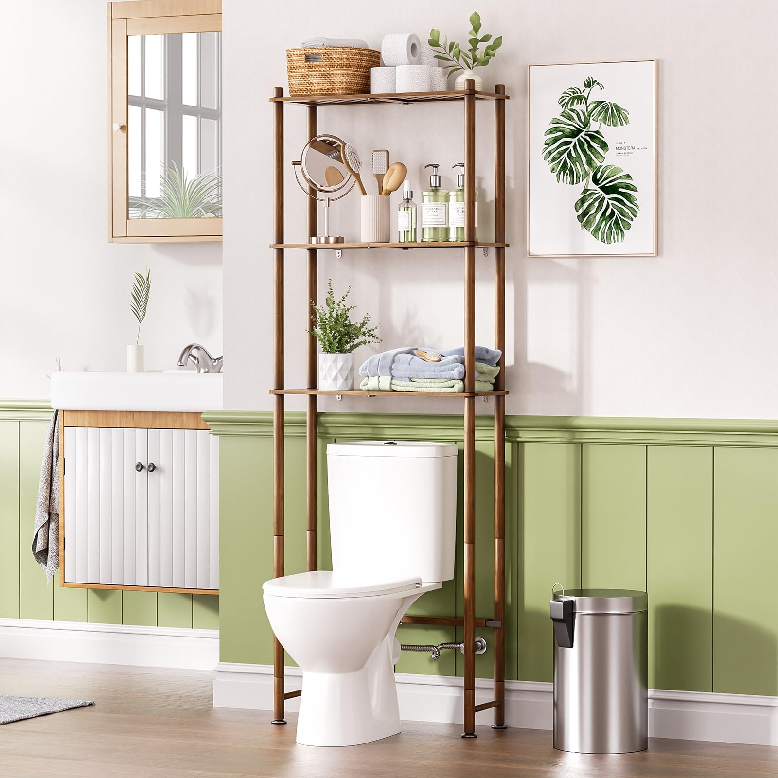 Photo 1 of AmazerBath Bamboo Over The Toilet Storage Shelf, Over Toilet Bathroom Organizer Rack, 3-Tier Bathroom Shelves Over Toilet, Space Saver, Walnut Brown