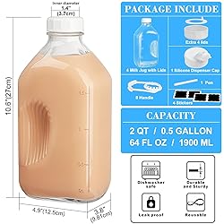 Syntic 4 Pack 2 Qt Glass Milk Bottles with Handle