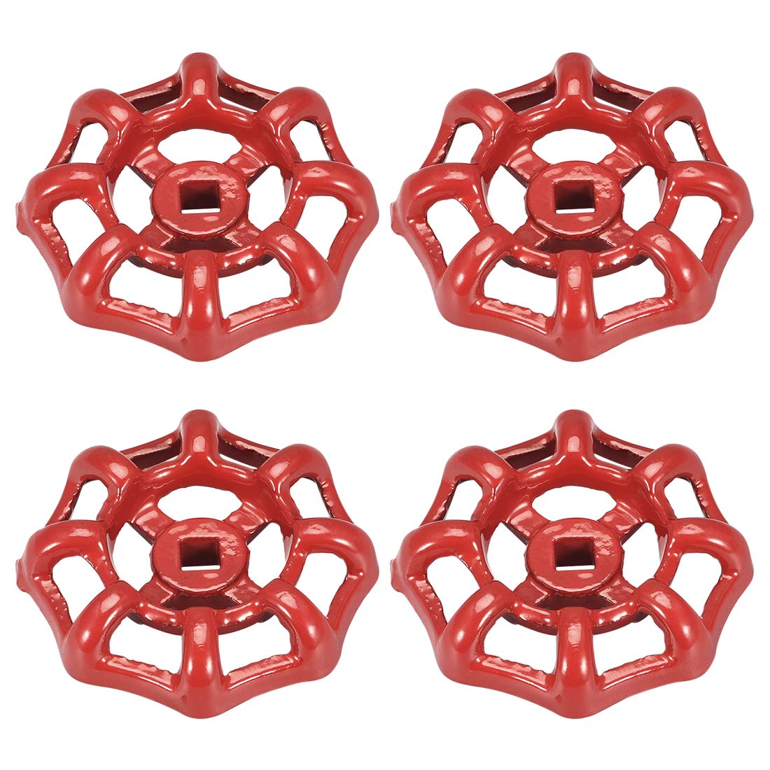 sourcing map Metal Outside Faucet Round Wheel Handle, Square Broach 6x6mm, Wheel OD 58mm Paint Cast Steel Red 4Pcs