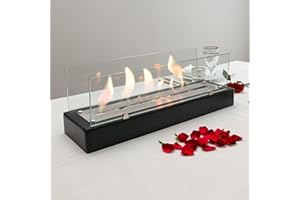 TriHome Tabletop Fire Pit, Safer Wooden Table Fireplace, Portable Wood Table Top Firepit Bowl, Fireplace for Patio&Backyard Decor, Bioethanol Fire Place, Outdoor, Housewarming Gift Large, Black