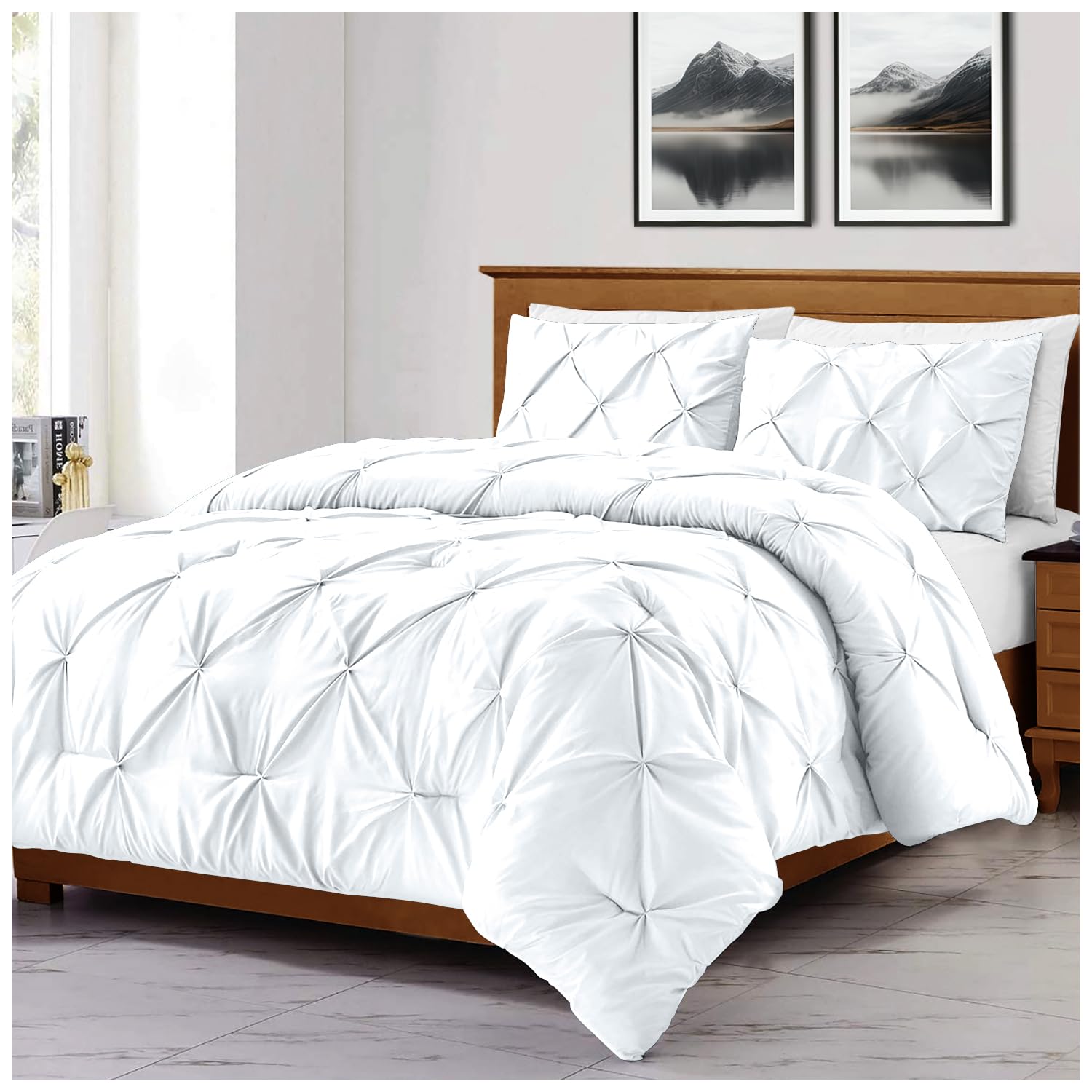GC GAVENO CAVAILIA 3 Pieces Diamond Duvet Cover | Super Soft Pinch Pleat Bedding Double | Light Weight Pintuck 1x Quilt Cover Bedset With 2x Pillowcases | White