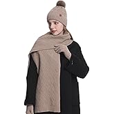 Winter Beanie Hat, Scarf, Gloves Set for Women – Soft, Warm, Touchscreen-Compatible, Fleece-Lined Knit Beanie with Pom Pom