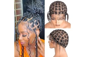 SUNTEFIC Braided Wig Cap With Baby Hair Double Full Hd Lace Crochet Wig Caps For Easier Sew In Crochet Braids Hair Natural Looking Glueless Braids Crochet Wigs Caps For Black Women (99 Sections）