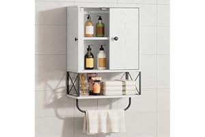 MAHANCRIS Bathroom Wall Cabinet with 2 Door and Adjustable Shelf, Medicine Cabinet with Towel Rack, 3- Tier Wall Mountd Stora