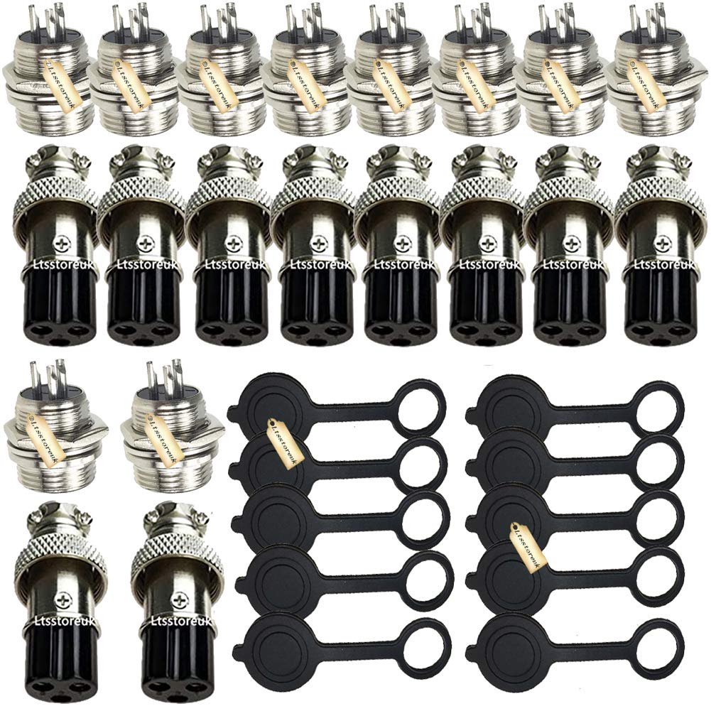 Aviation Connector 3 Pin, Ltsstoreuk 20Pcs GX16 GX16-3 3P 16MM Thread Male Female Wire Panel Metal Connector Plug 5A 200V Circular Aviation Chassis Mount Socket with 10Pcs Aviation Caps