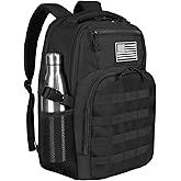 Ogguno 15.6'' Travel Laptop Backpack for Men, 30L Tactical College Backpacks with Water Pouches Both Sides, Portable Backpack for Men Women Business Work Bag Fight Approved, Black Backpack