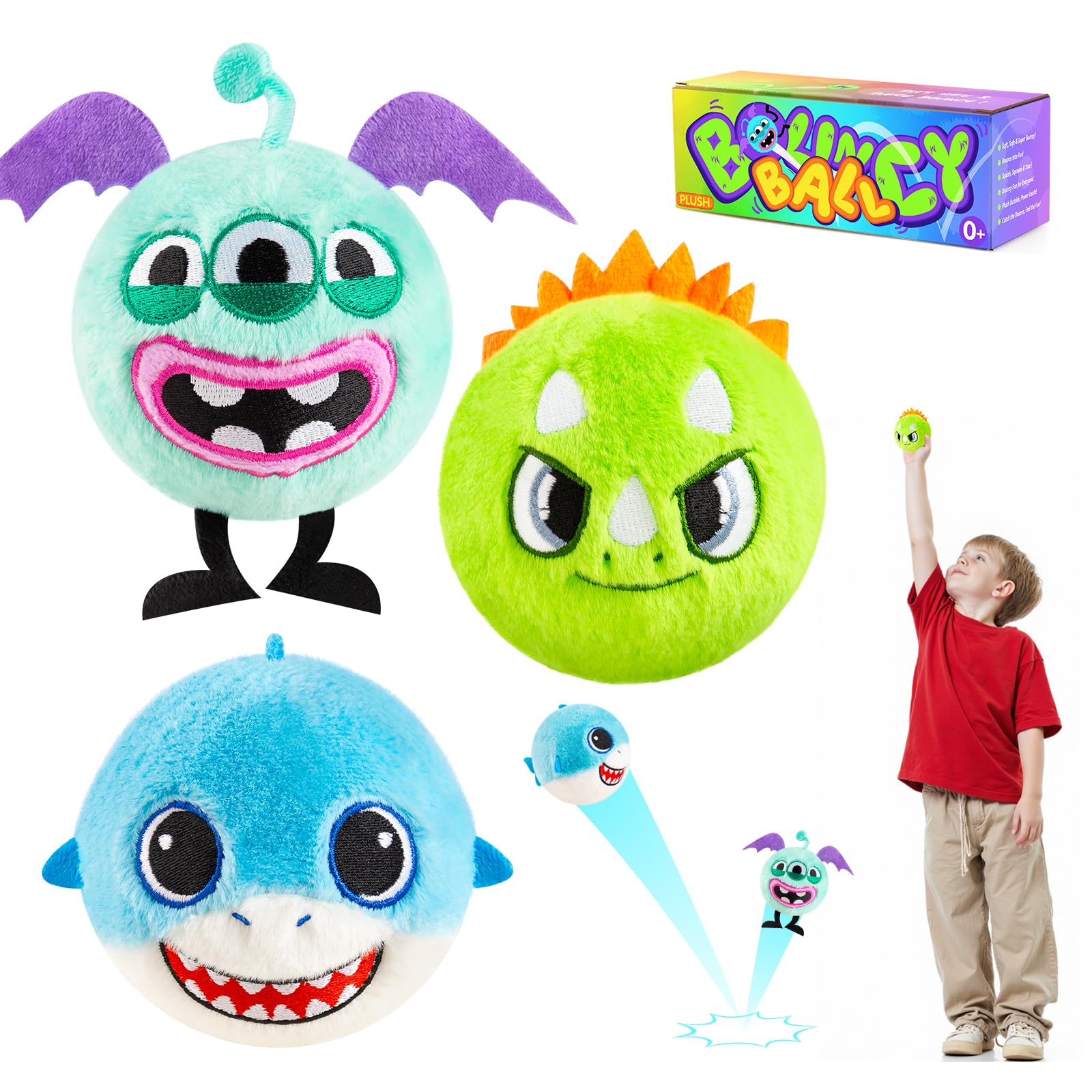 U&C Planet 3 Set Bouncy Balls Toddler Sensory Balls Super Soft Plush Animal Toys for Kids, High Bouncing up to 10FT, Gift for Toddlers Boys Girls Ages 3+ — image 1