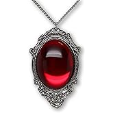 Real Metal Blood Red Cabochon in Silver Finish Pewter Frame Pendant Necklace