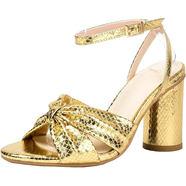 Amazon.com | Women's Metallic Heeled Sandals Chunky High