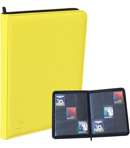 wintra card binder Premium Zip Binder, 9 Pocket Trading Card Collectors Album, Side Loading 360 Pockets for Trading Cards and Sports Cards (Yellow) so Im the style Print Size:Standard - 7