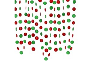 LEESKY 4 Pack Red and Green Grinches Christmas Hanging Circle Dots Garland, Grinches Christmas Garland Banner for Grinchmas Christmas Party Decorations, Xmas Holiday Mantle Fireplace Home Decor