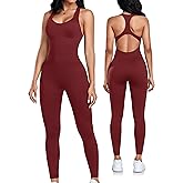OLCHEE Womens Workout Jumpsuits Seamless Yoga Gym Bodycon Rompers Sexy Racerback Tummy Control Padded Bra Unitard