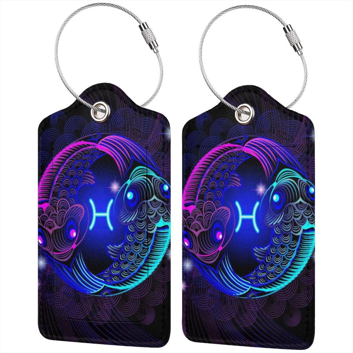 Pisces Logo Luggage Tags For Suitcases, Flexible Leather Travel ID Identification Labels Set For Bags & Baggage