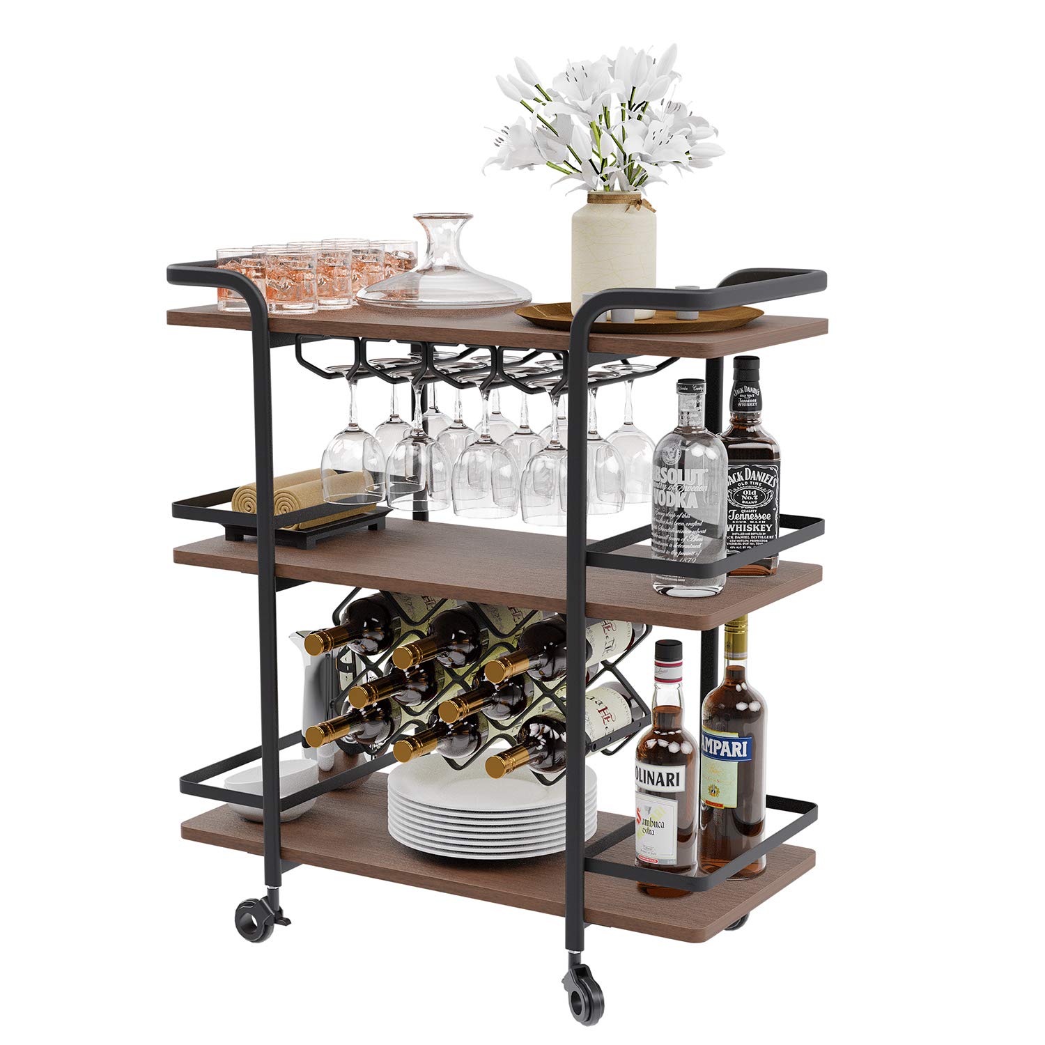 Buy Jubao Vintage Rolling Wine Trolley Kitchen Island Cart 3 Tiered