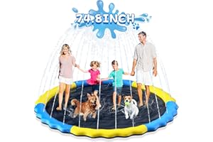JONYJ Splash Pad for Kids and Dog, 74.8" Non-Slip Dog Sprinkler Splash Pad Large Dogs Heavy Duty, Summer Outdoor Swimming Water Toys for Toddlers Ages 4-8, 8-12(Yellow Blue)