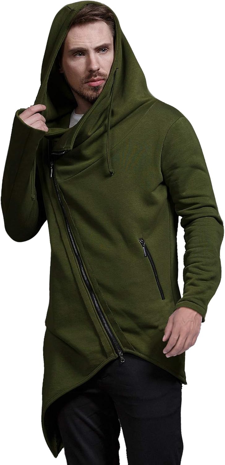 COOFANDY Men's Fashion Hoodie Lightweight Casual Sweatshirt Irregular Hem Pullover Hip Hop Long Length Zipper Hooded: Clothing