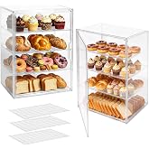 DecorYc 2 Pack Acrylic Pastry Display Case for Supplier Display &amp; Home | 4-Tier Clear Bakery Display Case with Magnetic Door &amp; Removable Trays, Bakery Display Case Countertop for Donuts &amp; Cupcakes