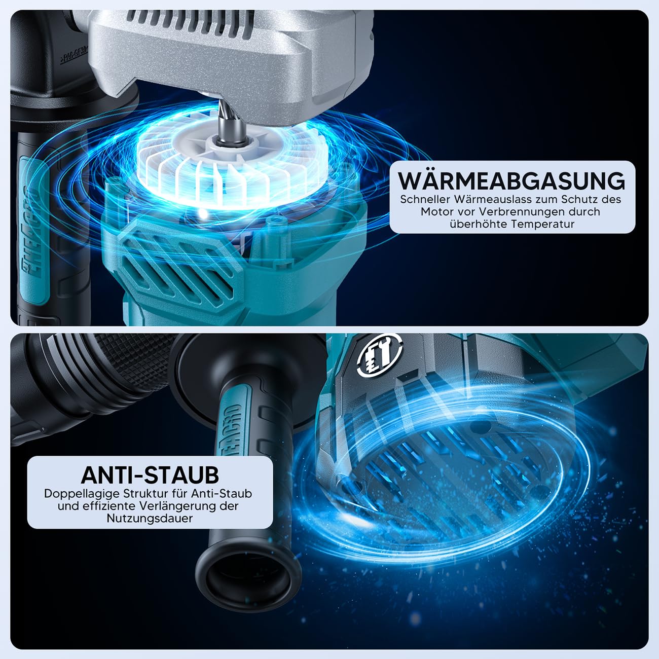 ENEACRO SDS-Max Abbruchhammer Stemmhammer für Beton, 1300W 20 Joule Schwerlast Elektrischer Schlaghammer, Vibration Kontrolle, Schale aus Aluminiumlegierung, Inklusive Werkzeugtasche und Meißels 3